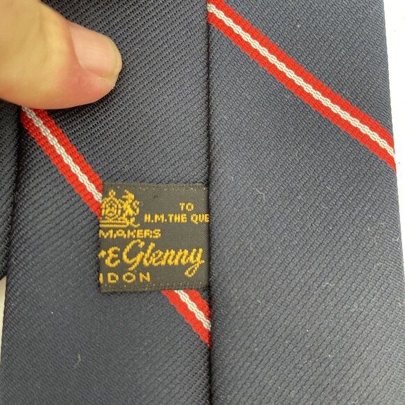 THRESHER & GLENNY London Blue with Red Stipes Vintage Polyester - Picture 5 of 8